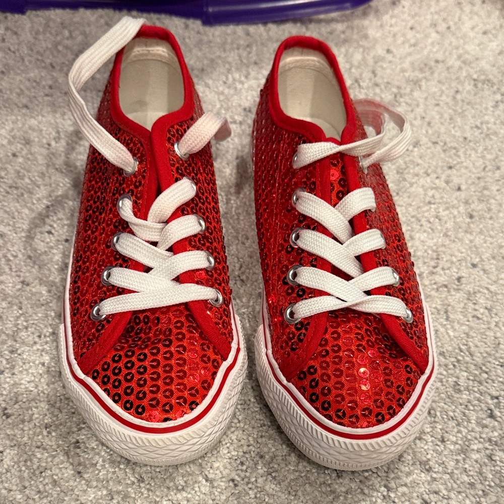 Balera Red Sparkly Girls Dance Sneakers - Size 4